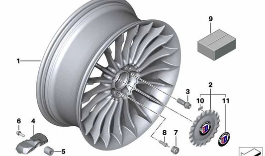 Llantas de aleación ligera 20" plateadas OEM 36107990656 para BMW F06, F10, F12, F13, F01, F02, G11, G12. Original BMW.