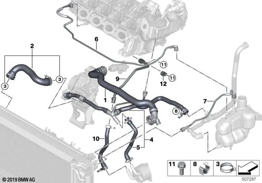 Upper Kühler-BMW-Rohr für BMW 1 F52-Serie, Serie 2 F45, F46, F48, X1 F48, F49, X2 F39, Mini F54, F55, F56, F57, F60 (OEM 17127617364). Original BMW