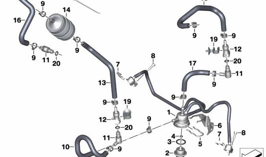 Tubo de retorno de combustível flexível OEM 13537708044 para BMW Motorrad R1200R (K27). BMW Motorrad original.