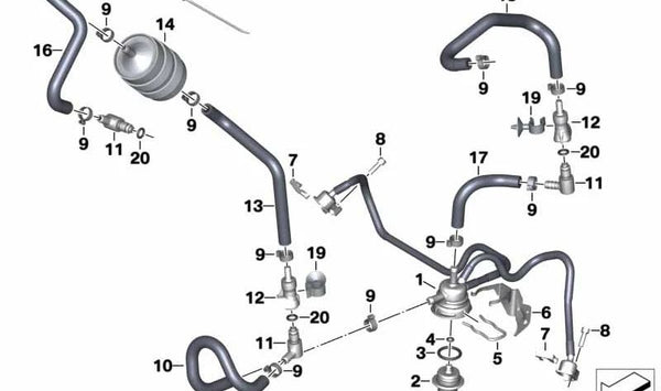 Tubo de entrada flexible de combustible OEM 13537708042 para motos BMW R 1200 R (K27) 2005-2014. Original BMW Motorrad.