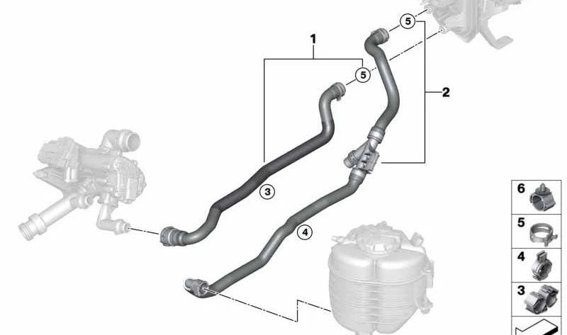 Manguera de refrigerante de avance OEM 64219398953 para BMW G42, G20, G21, G22, G23, G26. Original BMW.
