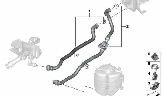 Manguera de refrigerante de avance OEM 64219398953 para BMW G42, G20, G21, G22, G23, G26. Original BMW.