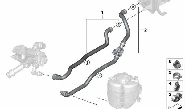 Manguera de refrigerante de avance OEM 64219398953 para BMW G42, G20, G21, G22, G23, G26. Original BMW.