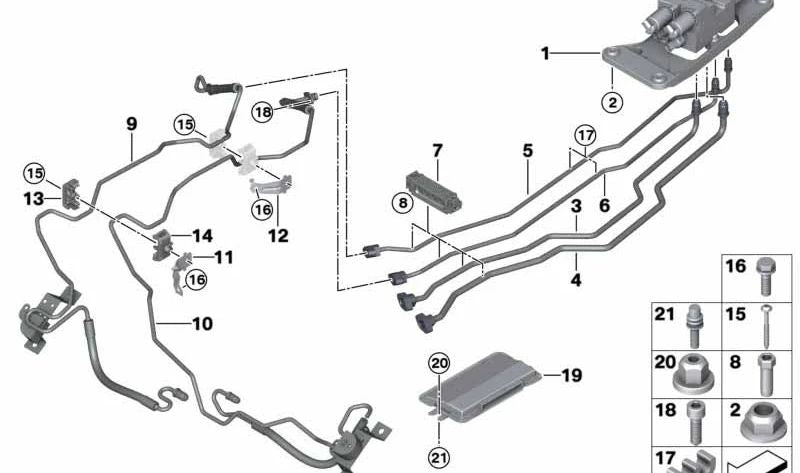 Soporte inferior OEM 37206778194 para BMW X5 {E70, E70N, F15, F85} y X6 {E71, F16, F86}. Pieza original BMW para el sistema Dynamic Drive.