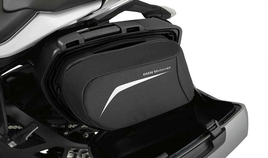 Bolsa interior izquierda para maleta lateral OEM 77418556290 para motos BMW S 1000 XR K49 (2015-2019), negra, con bolsillo interior. Original BMW Motorrad.