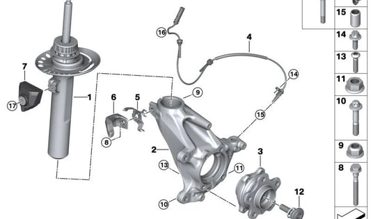 Front left shock absorber for BMW X1 U11 (OEM 31306897379). Original BMW.
