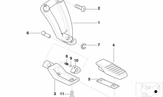 Descansa-pies izquierdo OEM 46717654393 para motos BMW R 850 C, R 1200 C, R 1200 C Montauk, R 1200 C Independent. Original BMW Motorrad.
