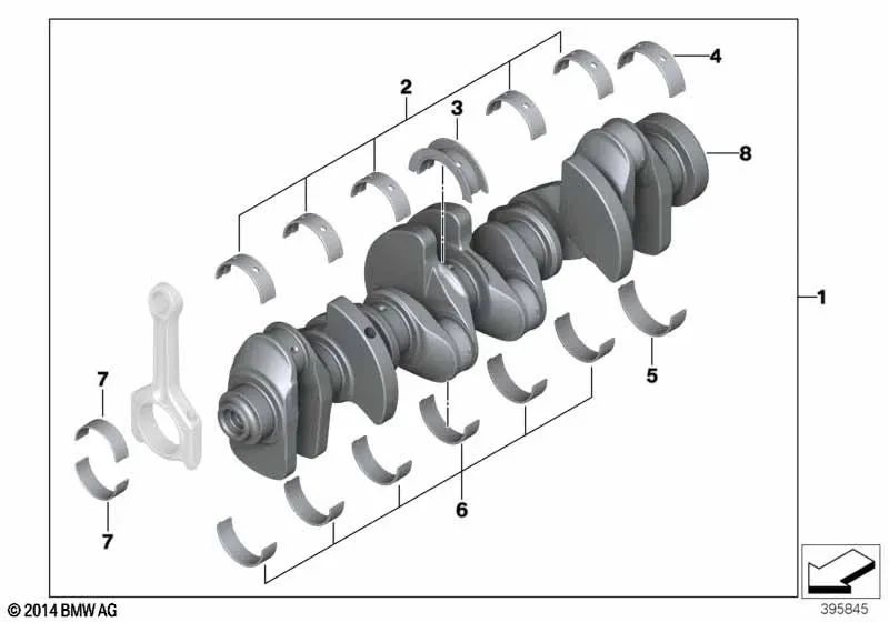 Crankshaft without bench bearings for BMW E82, E88, E90N, E91N, E92N, E93N, F30, F31, F34, F35, F32, F33, F36, F07, F10, F11, F18, F06, F12, F13, F01N, F02N. , E84, F25, F26, E70N, F15, E71, F16 (OEM 11217580483). BMW original