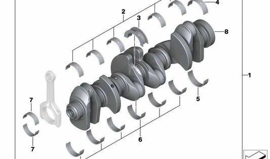 Cojinete de bancada (color amarillo) OEM 11211019226 para BMW E82, E88, F20, F21, F22, F23, E90N, E91N, E92N, E93N, F30, F31, F34, F35, F32, F33, F36, F07, F10, F11, F18, F06, F12, F13, F01N, F02N, E84, F25, F26, E70N, F15, E71, F16. Original BMW.
