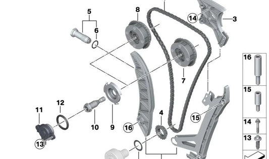 Carril de Tensión y Guía para BMW F18, F18N (OEM 11312456191). Original BMW