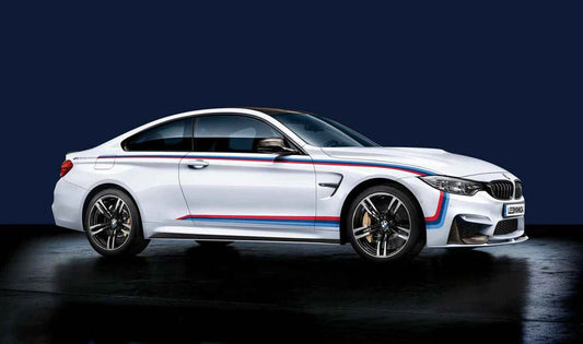 Vinilos decorativos M Performance (Motorsportstreifen) OEM 51142351090 para BMW F82 M4, M4 CS, M4 GTS. Compatible con modelos F82 M43, F82 M44, F82 CS, F82 GTS. Original BMW.