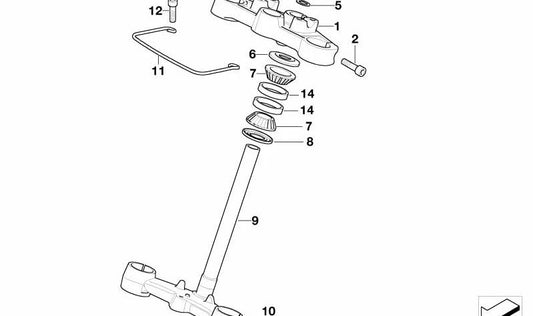 Puente de horquilla inferior OEM 31427724818 para motos BMW F800GT, F800S, F800ST. Original BMW Motorrad.