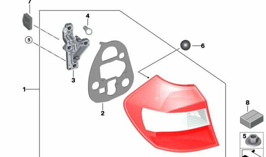 Rechte hintere Lampenstütze für BMW E87 (OEM 63216924510). Original BMW