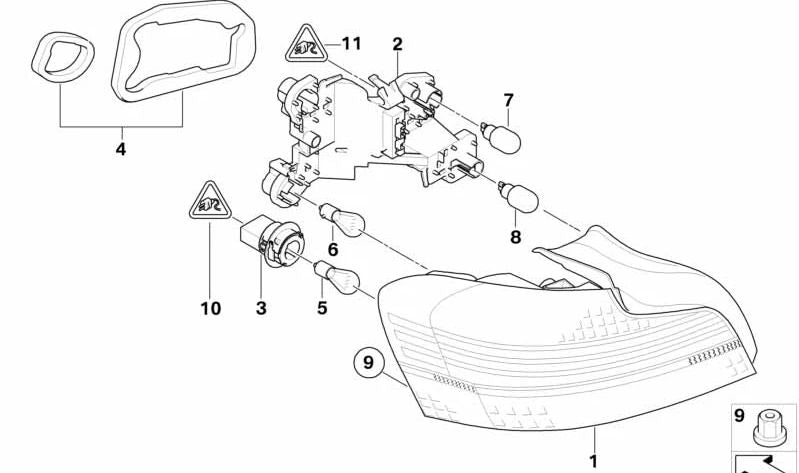Junta izquierda para luz trasera OEM 63217303319 para BMW E82 y E88. Recambio original BMW.