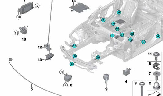 Sensor de aceleración para sistema de protección de peatones OEM 65779196020 para BMW F22, F22N, F23, F23N, F87, F34, F34N. Original BMW.