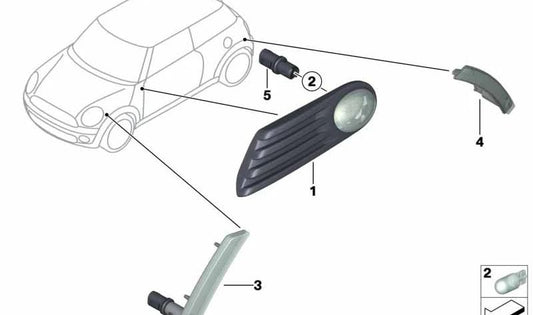 Indicador de dirección adicional derecho OEM 63137268884 para MINI R56 LCI, Clubman R55 LCI, Cabrio R57 LCI, Coupé R58, Roadster R59. Original MINI.