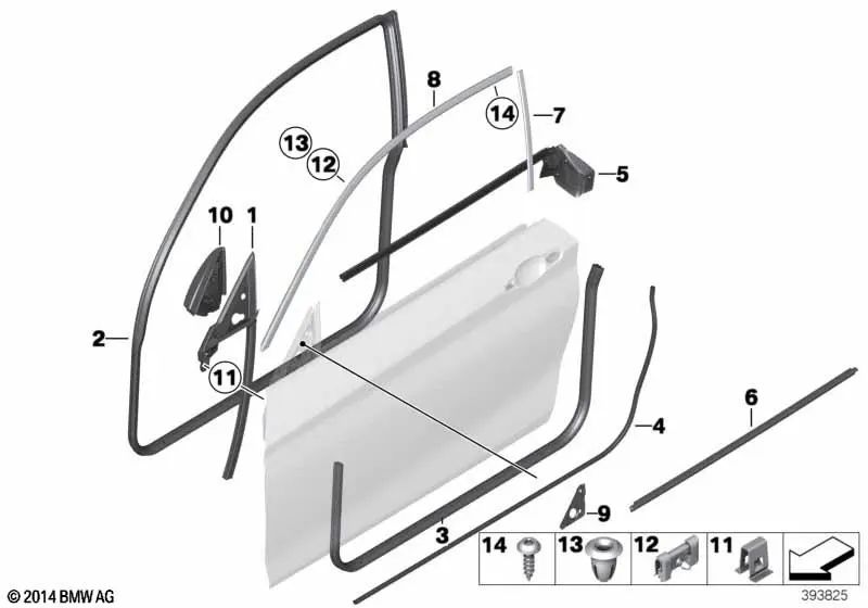 Front left door outer channel seal for BMW 1 Series F21, F21N 2 Series F22, F22N, F23, F23N, F87, F87N (OEM 51337284565). Original BMW