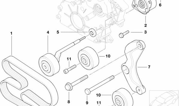Correa poli V OEM 11288477782 para BMW E46, E39, E38, E53. Recambio original BMW. Ideal para alternador, bomba de agua o dirección asistida.