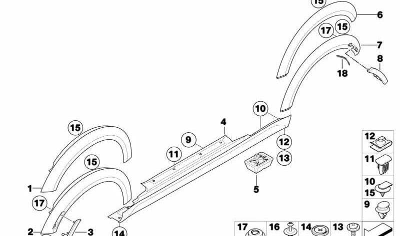Cubierta lateral izquierda inferior (estribo) OEM 51777147915 para MINI R56, R57, R58, R59. Original MINI.