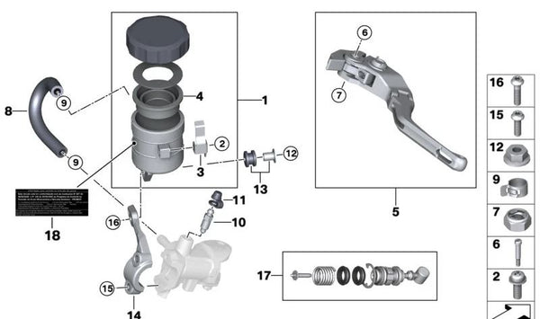 Tubo flexible OEM 32728543914 para motos BMW S 1000 R, M 1000 R, M 1000 XR. Original BMW Motorrad.