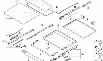 Guide arrière OEM 54107297323 pour BMW E91, E91N, E61, E61N, E83, E83N, E53. Pièce du système de toit solaire / panoramique. BMW d'origine.