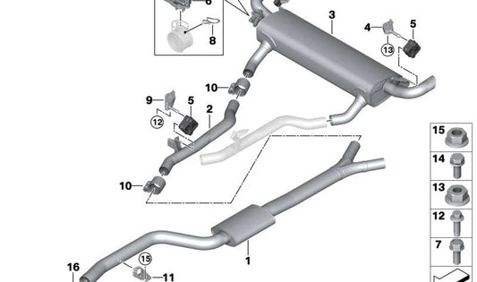 Tubo intermedio izquierdo OEM 18307935441 para BMW X5 G05, G05N, G18 y BMW X6 G06, G06N. Pieza original BMW. Ideal para sustituir parte del sistema de escape.