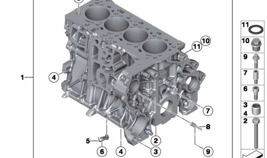 Bloque de cilindros con pistones OEM 11112182530 para MINI R56 LCI, Clubman R55 LCI, Cabrio R57 LCI, Countryman R60, Paceman R61. Original MINI.