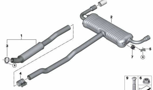 Silencioso trasero (tubo escape) OEM 18308584867 para BMW F44, F48, F48N. Original BMW.