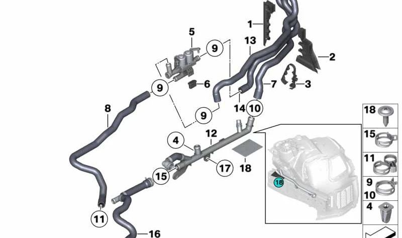 Tubo de retorno del refrigerante OEM 64509170341 para BMW F07, F07N, F10, F10N, F11, F11N, F18, F06, F06N, F12, F12N, F13, F13N, F01, F01N, F02, F02N. Original BMW.