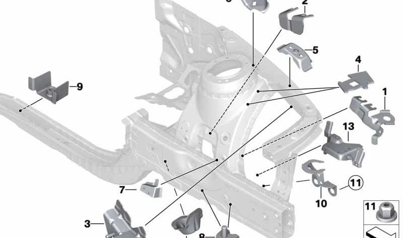 Soporte izquierdo para latiguillo de freno OEM 41007284095 para BMW F20, F20N, F21, F21N, F22, F22N, F23, F23N, F87, F87N, F30, F30N, F31, F31N, F34, F34N, F35, F35N, F80, F80N, F32, F32N, F33, F33N, F36, F36N, F82, F82N, F83, F83N. Original BMW.
