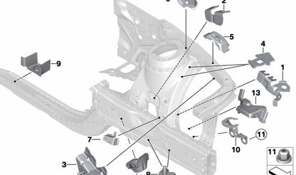 Soporte izquierdo para latiguillo de freno OEM 41007284095 para BMW F20, F20N, F21, F21N, F22, F22N, F23, F23N, F87, F87N, F30, F30N, F31, F31N, F34, F34N, F35, F35N, F80, F80N, F32, F32N, F33, F33N, F36, F36N, F82, F82N, F83, F83N. Original BMW.