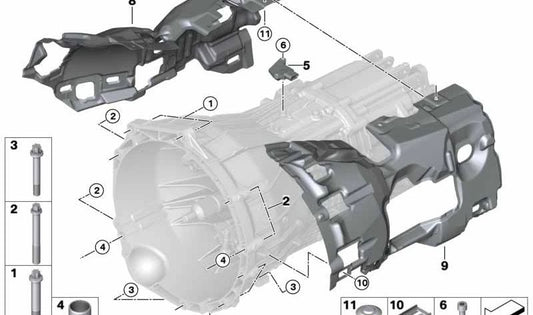 Aislamiento acústico caja de cambios izquierda OEM 23008684803 para BMW G20, G21, G30, G31, F25, G01, G29. Original BMW.