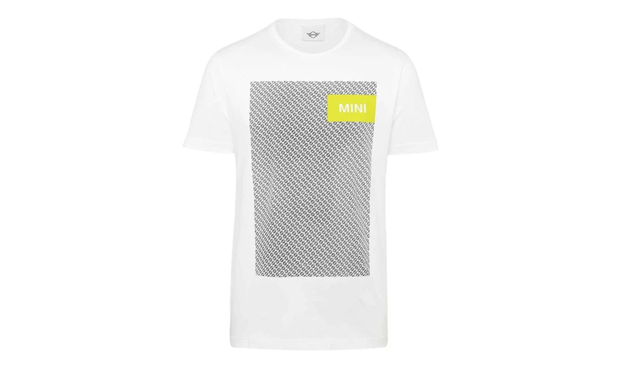 Camiseta Wordmark Signet blanca y amarilla talla XXL OEM 80145A0A558 para BMW y MINI. Original MINI.