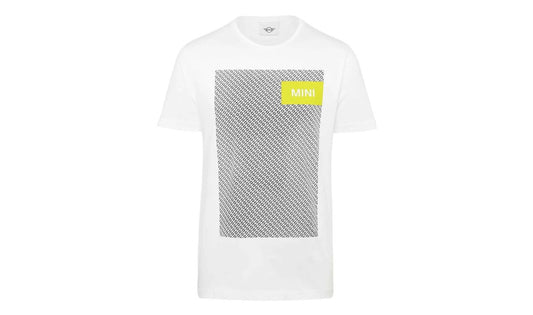 Camiseta Wordmark Signet blanca y amarilla talla XXL OEM 80145A0A558 para BMW y MINI. Original MINI.