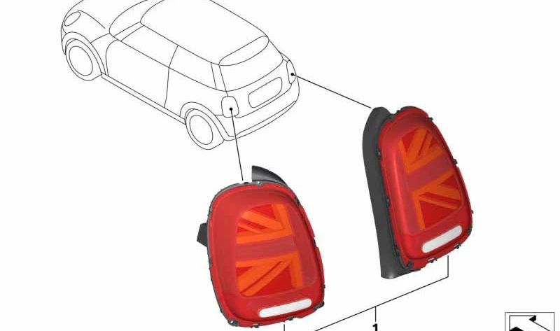 Juego de luces traseras facelift Union Jack OEM 63135A1FAB6 para MINI F56, F55, Cabrio F57. Original MINI.