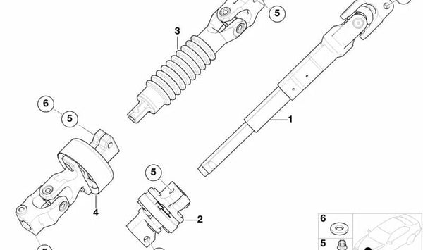 Eje inferior de la columna de dirección OEM 32306764007 para BMW E46. Original BMW.