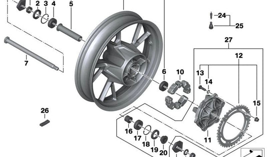 Soporte de rueda de cadena OEM 27717717630 para BMW Motorrad F 700 GS, F 800 GS, F 800 R... y más. Original BMW Motorrad.