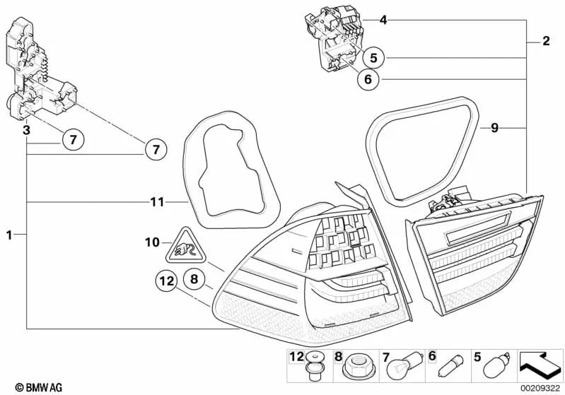 Piloto trasero portón trasero izquierdo para BMW Serie 3 E91N (OEM 63217289433). Original BMW.