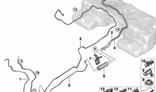 Cang de progrès du carburant arrière pour BMW X5 F95, G05, X6 F96, G06 (OEM 16127439949). BMW d'origine