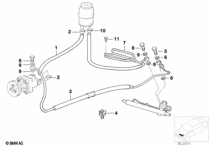 Manguera de Presión para BMW Serie 3 E36 (OEM 32411093461). Original BMW