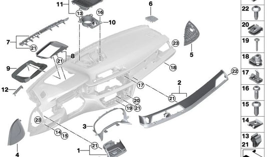 "Airbag off" side trim right for BMW 7 Series G11, G12 (OEM 51459381396). Original BMW.