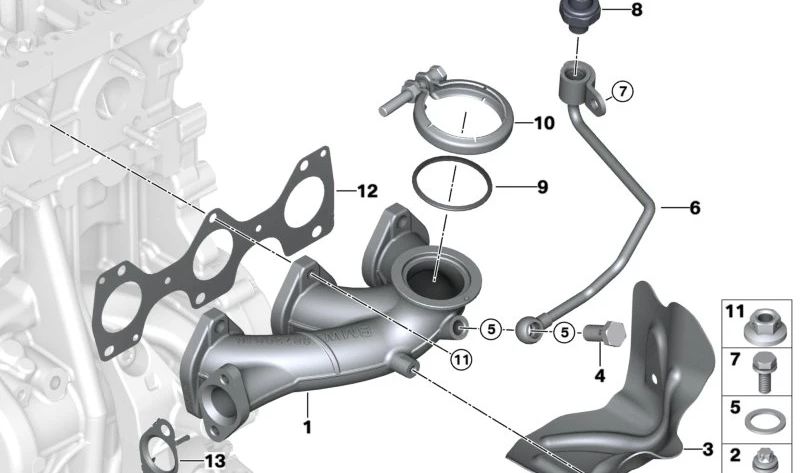 Colector de escape OEM 11628519887 para BMW {F45, F46, F48} y MINI {F54, F55, F56, F57, F60}. Original BMW y MINI.