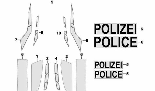 Rótulo "Polizei" reflectivo OEM 51148544134 para motos BMW F700GS, F800GS, G650GS, R1150RT... y más. Original BMW Motorrad.