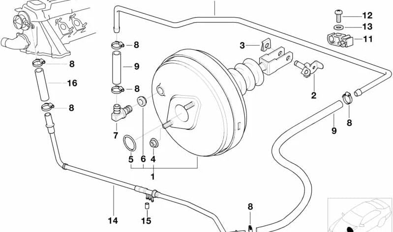 OEM -Vakuumrohr 3431163989 für BMW E36 325TD und 325TDs (alle kompatiblen Modelle). Original BMW.