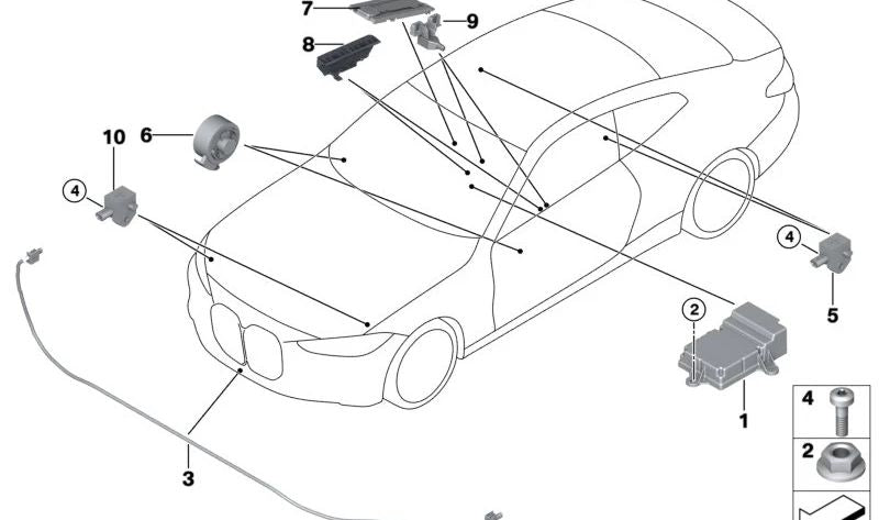 Tapete de sensor para BMW Série 2 G42, G87, Série 3 G20, G21, G28, G80, G81, Série 4 G22, G23, G26, G82, G83, Série 8 F91, F92, F93, G14, G15, G16, X3 F97, G01, G08, X4 F98, G02 (OEM 65776977932) BMW original