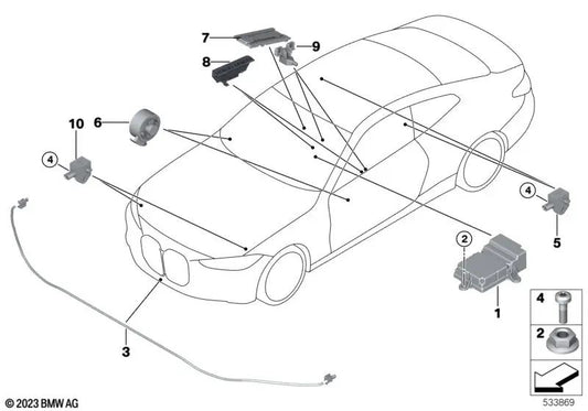 Pedestrian protection sensor for BMW G42, G87, G20N, G21N, G28N, G80, G81, G22N, G23N, G82, G83N, G01N, G02N (OEM 65765A4FAA0). Original BMW.
