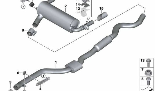 Front silencer for BMW F30N, F31N, F32, F32N, F33, F33N, F36, F36N (OEM 18308638781). Original BMW