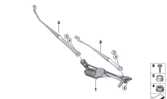 Windshield Wiper Mechanism with Motor for BMW 2 Series U06 (OEM 61618492107). Original BMW