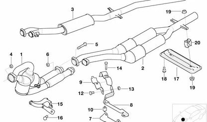 Soporte del sistema de escape OEM 18212247981 para BMW E39 525d y 530d. Compatible con modelos fabricados entre 1998 y 2003. Original BMW.