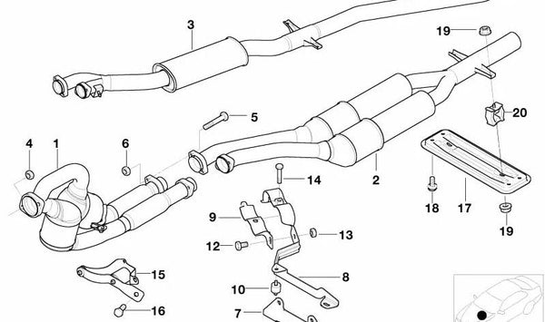 Silenciador intermedio OEM 18307785888 para BMW E39. Original BMW.